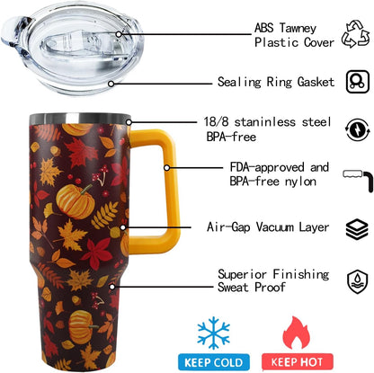 Ceovfoi 40 oz Lemon Print Stainless Steel Tumbler With Lid and Straw - Yellow Coffee Travel Mug Cup Water Bottle - Gifts for Lemon Lovers