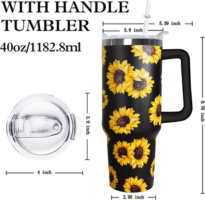 Ceovfoi 40 oz Lemon Print Stainless Steel Tumbler With Lid and Straw - Yellow Coffee Travel Mug Cup Water Bottle - Gifts for Lemon Lovers