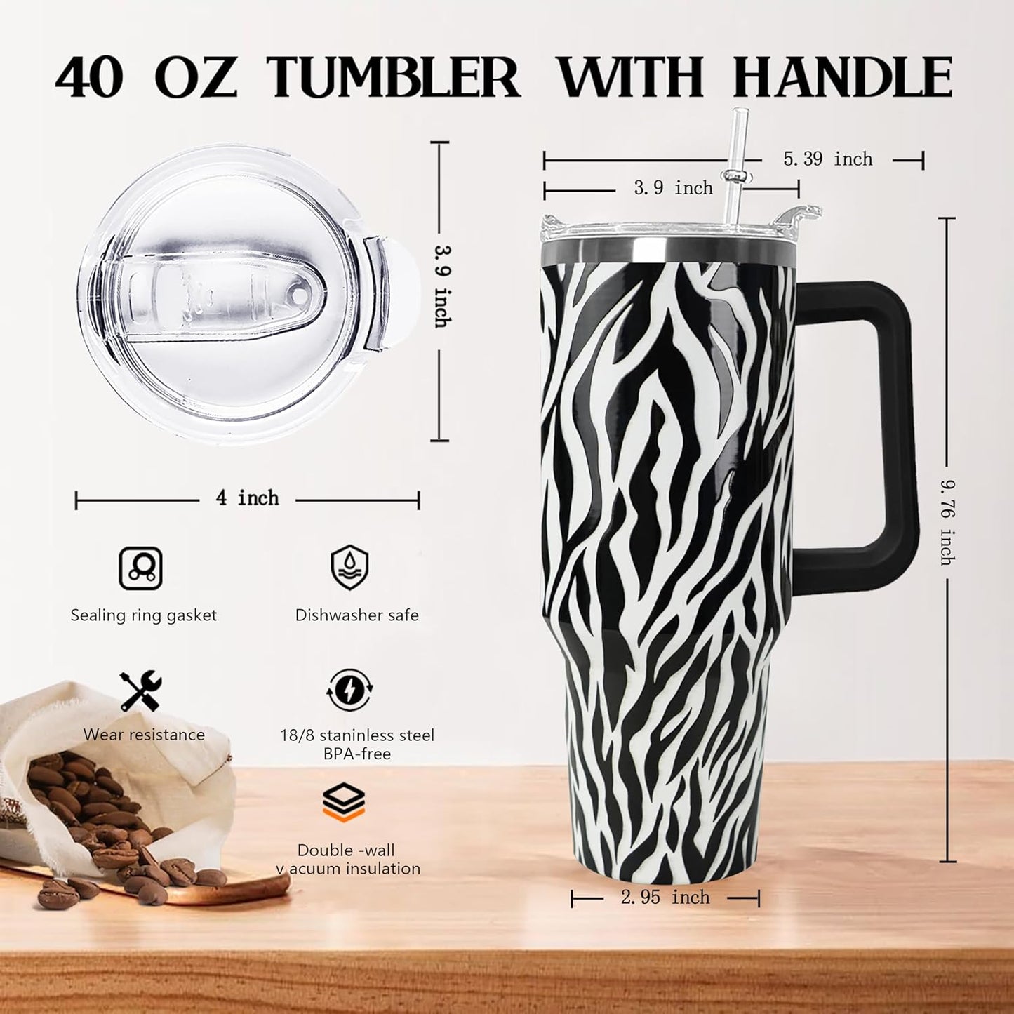 Ceovfoi 40 oz Lemon Print Stainless Steel Tumbler With Lid and Straw - Yellow Coffee Travel Mug Cup Water Bottle - Gifts for Lemon Lovers