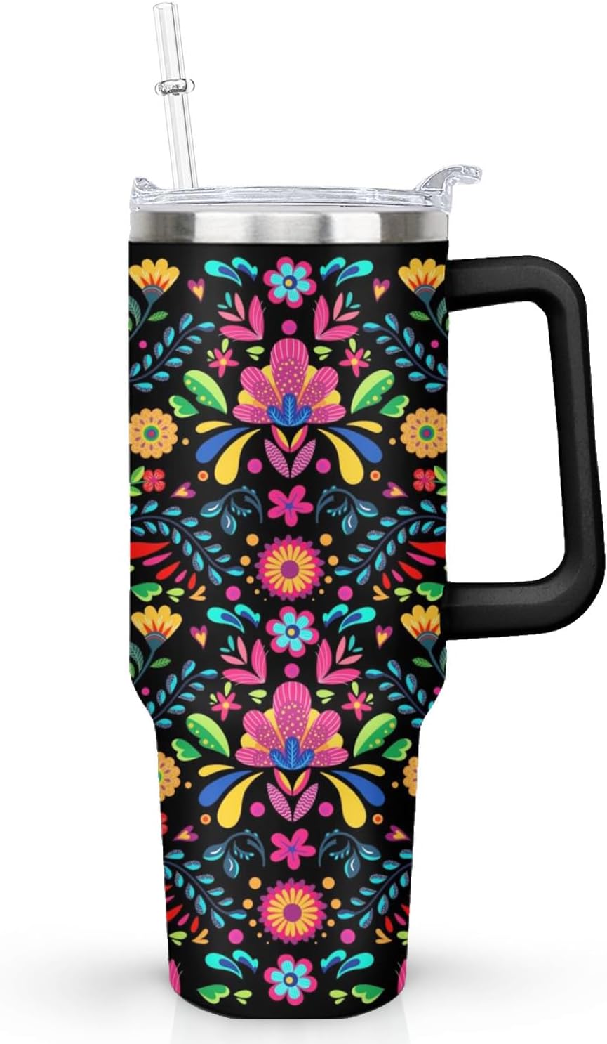 Ceovfoi 40 oz Lemon Print Stainless Steel Tumbler With Lid and Straw - Yellow Coffee Travel Mug Cup Water Bottle - Gifts for Lemon Lovers