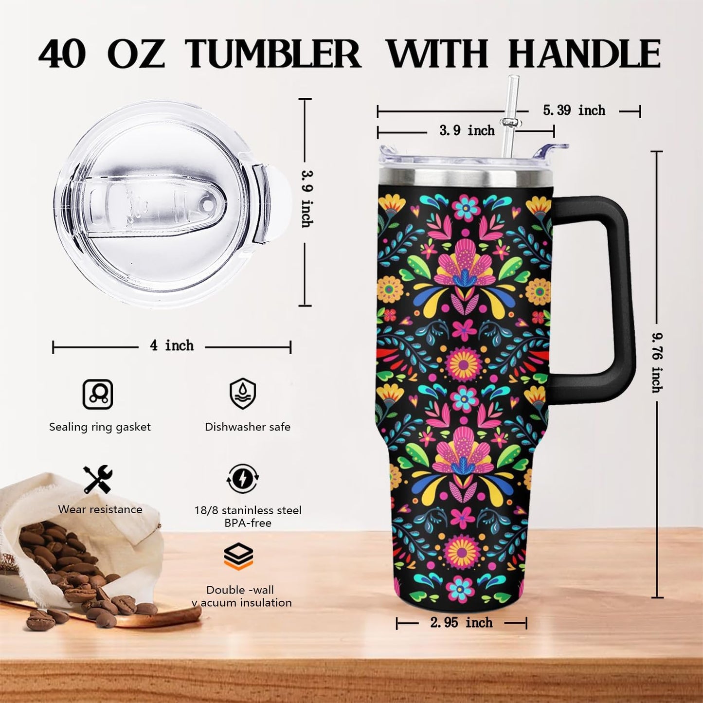 Ceovfoi 40 oz Lemon Print Stainless Steel Tumbler With Lid and Straw - Yellow Coffee Travel Mug Cup Water Bottle - Gifts for Lemon Lovers