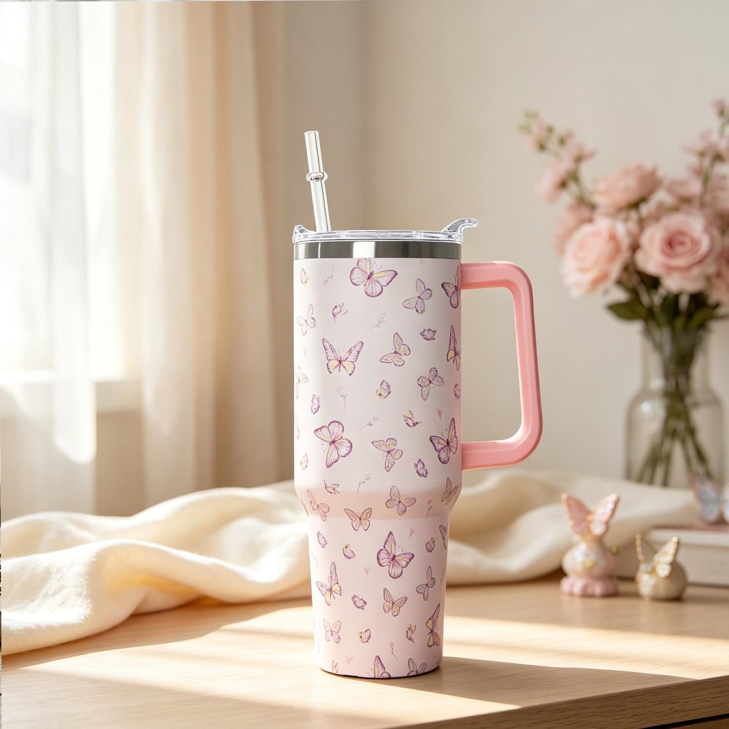 Ceovfoi 40 oz Lemon Print Stainless Steel Tumbler With Lid and Straw - Yellow Coffee Travel Mug Cup Water Bottle - Gifts for Lemon Lovers