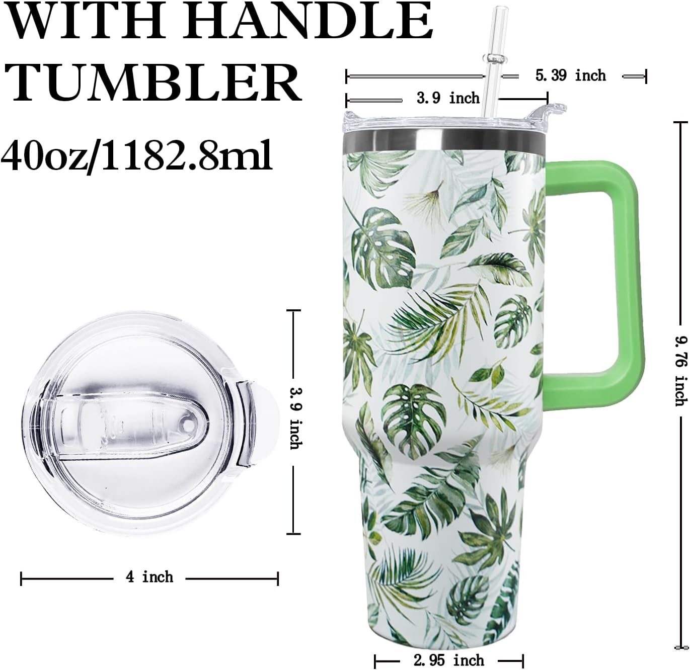 Ceovfoi 40 oz Lemon Print Stainless Steel Tumbler With Lid and Straw - Yellow Coffee Travel Mug Cup Water Bottle - Gifts for Lemon Lovers