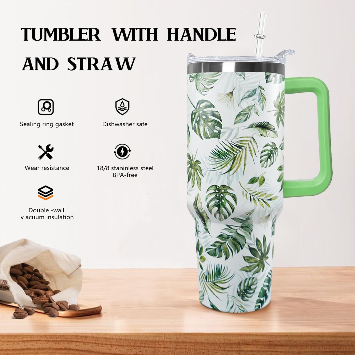 Ceovfoi 40 oz Lemon Print Stainless Steel Tumbler With Lid and Straw - Yellow Coffee Travel Mug Cup Water Bottle - Gifts for Lemon Lovers