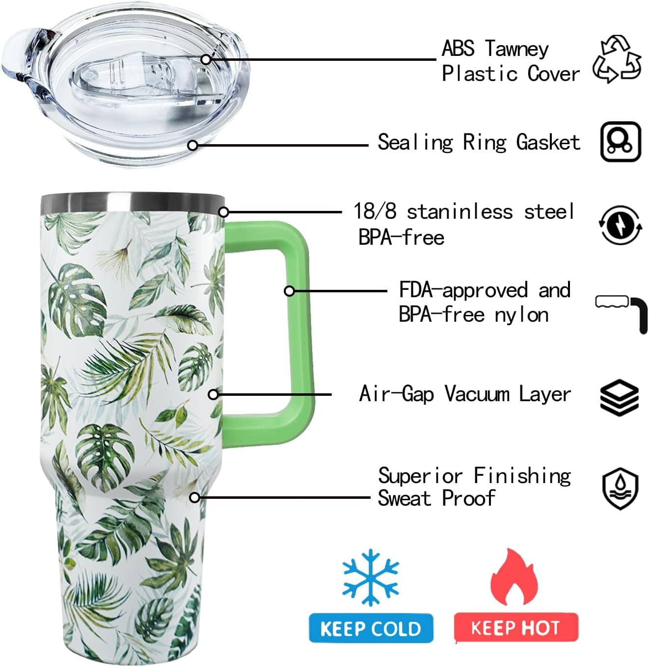Ceovfoi 40 oz Lemon Print Stainless Steel Tumbler With Lid and Straw - Yellow Coffee Travel Mug Cup Water Bottle - Gifts for Lemon Lovers
