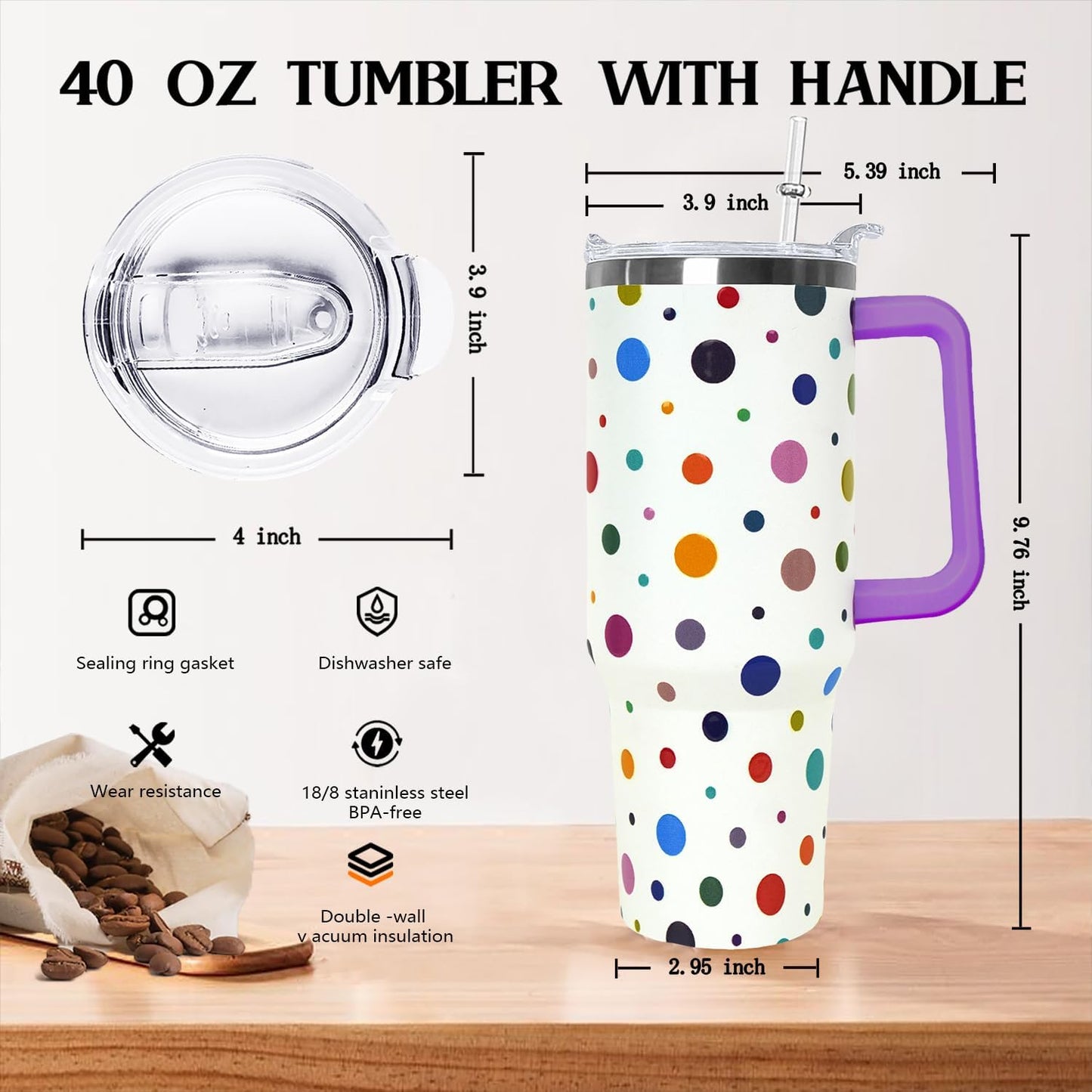 Ceovfoi 40 oz Lemon Print Stainless Steel Tumbler With Lid and Straw - Yellow Coffee Travel Mug Cup Water Bottle - Gifts for Lemon Lovers