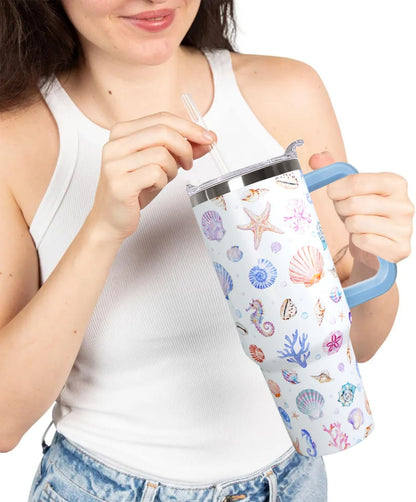 Ceovfoi 40 oz Lemon Print Stainless Steel Tumbler With Lid and Straw - Yellow Coffee Travel Mug Cup Water Bottle - Gifts for Lemon Lovers