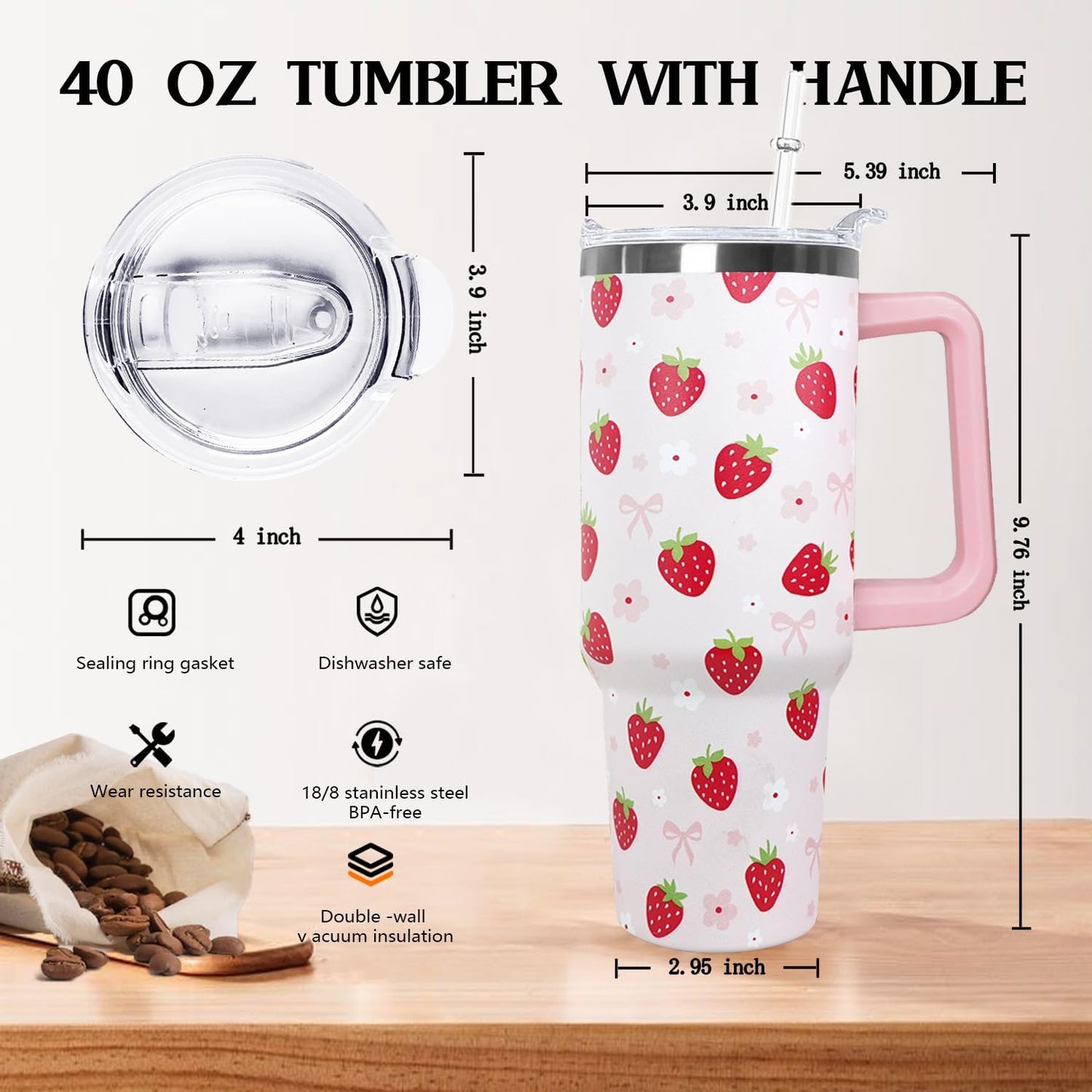 Ceovfoi 40 oz Lemon Print Stainless Steel Tumbler With Lid and Straw - Yellow Coffee Travel Mug Cup Water Bottle - Gifts for Lemon Lovers