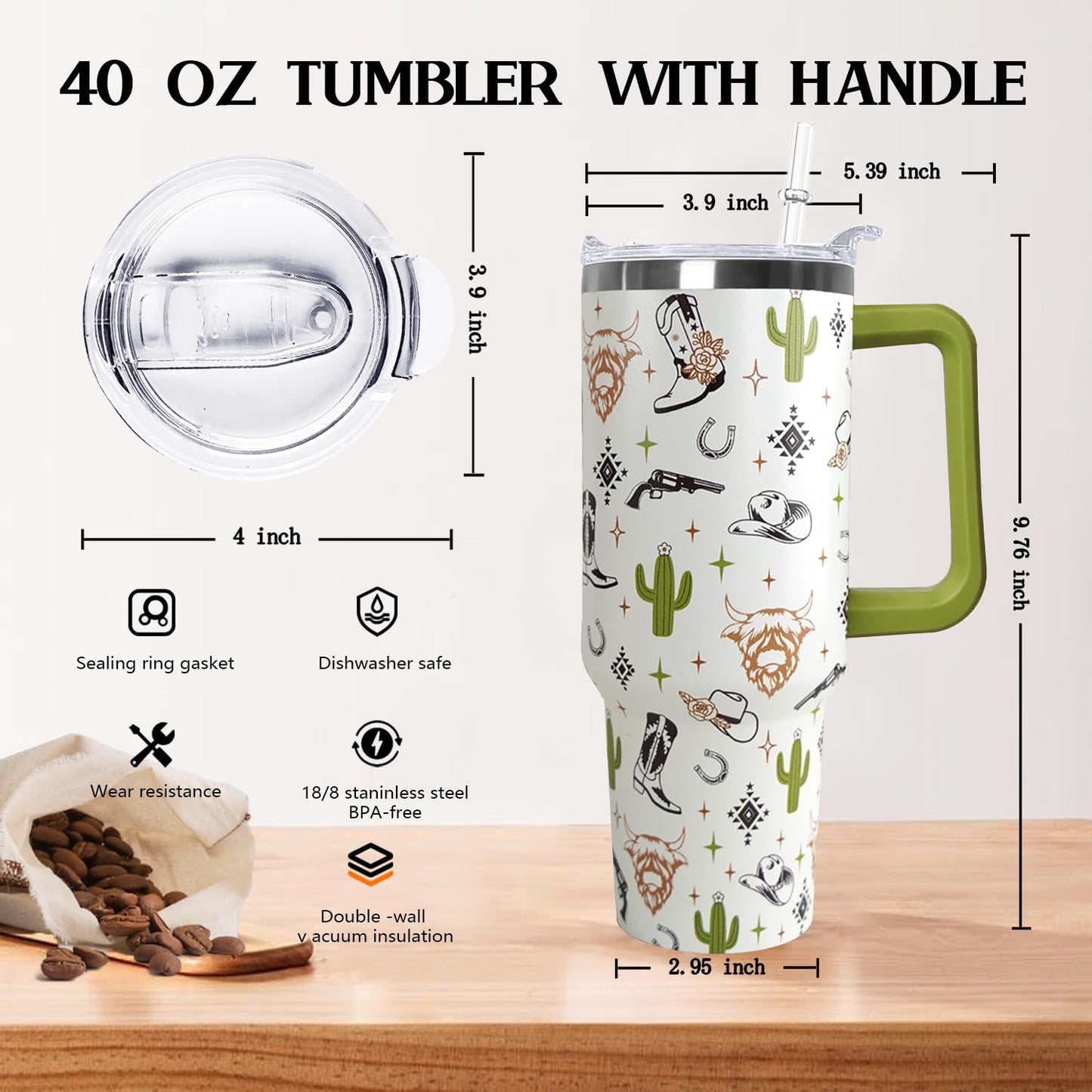 Ceovfoi 40 oz Lemon Print Stainless Steel Tumbler With Lid and Straw - Yellow Coffee Travel Mug Cup Water Bottle - Gifts for Lemon Lovers