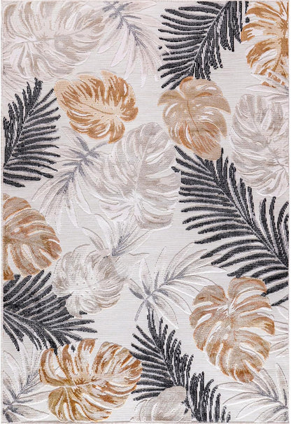 CAMILSON Indoor Outdoor Rug, Yellow 6’x9’ Leaf Tropical Botanical Area Rugs for Indoor and Outdoor patios, Easy-Cleaning Non-Shedding Living Room, Garden and Kitchen Washable Outside Carpet (6x9)