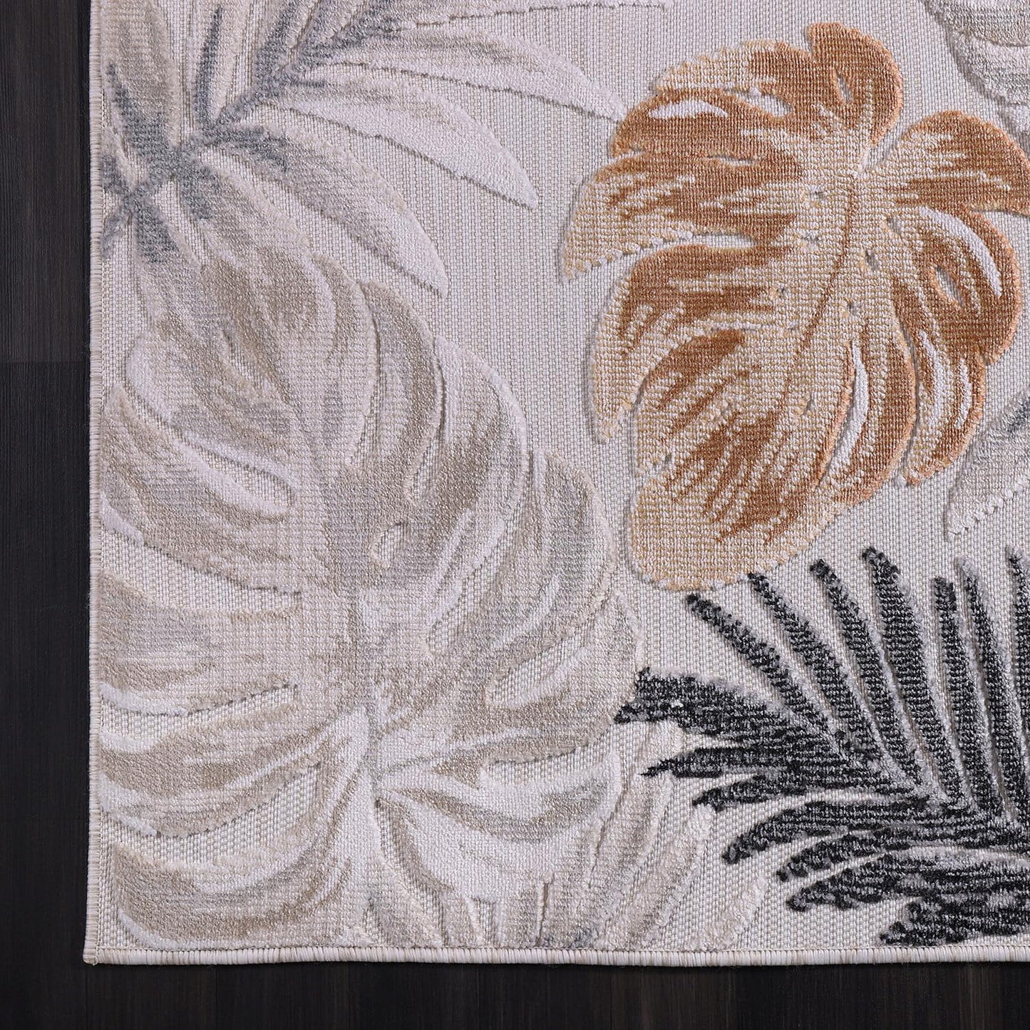 CAMILSON Indoor Outdoor Rug, Yellow 6’x9’ Leaf Tropical Botanical Area Rugs for Indoor and Outdoor patios, Easy-Cleaning Non-Shedding Living Room, Garden and Kitchen Washable Outside Carpet (6x9)
