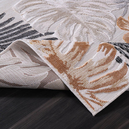 CAMILSON Indoor Outdoor Rug, Yellow 6’x9’ Leaf Tropical Botanical Area Rugs for Indoor and Outdoor patios, Easy-Cleaning Non-Shedding Living Room, Garden and Kitchen Washable Outside Carpet (6x9)