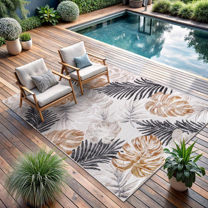 CAMILSON Indoor Outdoor Rug, Yellow 6’x9’ Leaf Tropical Botanical Area Rugs for Indoor and Outdoor patios, Easy-Cleaning Non-Shedding Living Room, Garden and Kitchen Washable Outside Carpet (6x9)
