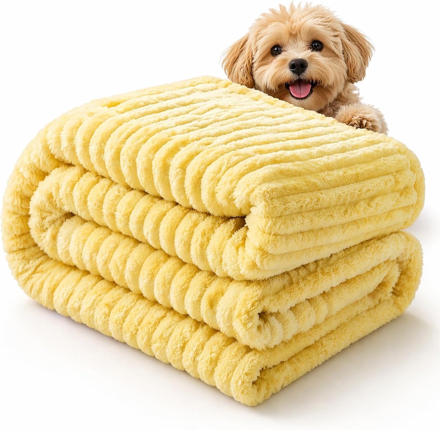Emotional Support Blanket Yellow, Dog Mood Calming Blanket, Ribbed Flannel Soft Double-Sided Plush Pet Blanket for Dogs & Cats, Thick Cozy Throw for Couch Bed Crate, Machine Washable (Yellow, 28*39in)