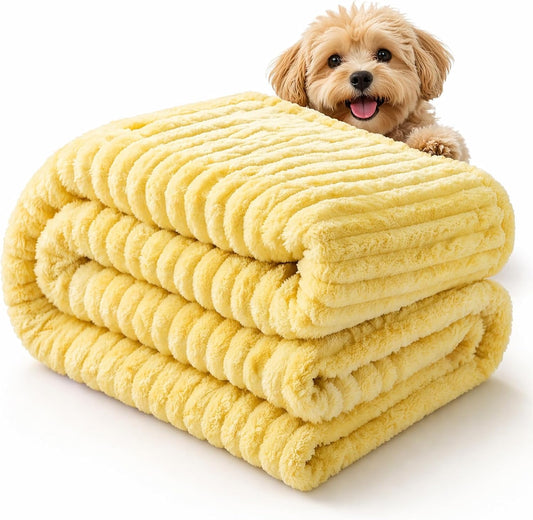 Emotional Support Blanket Yellow, Dog Mood Calming Blanket, Ribbed Flannel Soft Double-Sided Plush Pet Blanket for Dogs & Cats, Thick Cozy Throw for Couch Bed Crate, Machine Washable (Yellow, 28*39in)