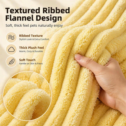 Emotional Support Blanket Yellow, Dog Mood Calming Blanket, Ribbed Flannel Soft Double-Sided Plush Pet Blanket for Dogs & Cats, Thick Cozy Throw for Couch Bed Crate, Machine Washable (Yellow, 28*39in)
