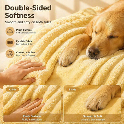 Emotional Support Blanket Yellow, Dog Mood Calming Blanket, Ribbed Flannel Soft Double-Sided Plush Pet Blanket for Dogs & Cats, Thick Cozy Throw for Couch Bed Crate, Machine Washable (Yellow, 28*39in)