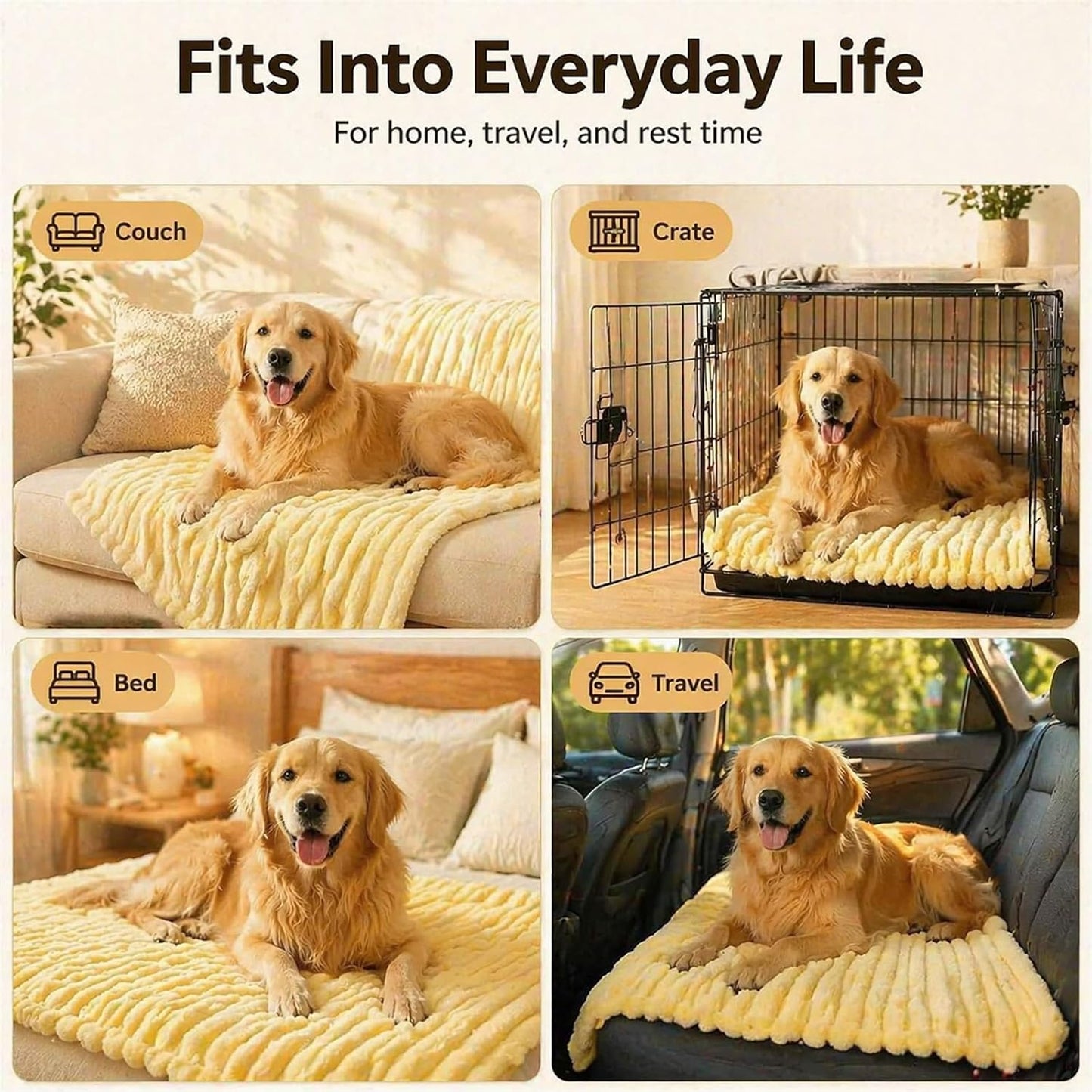 Emotional Support Blanket Yellow, Dog Mood Calming Blanket, Ribbed Flannel Soft Double-Sided Plush Pet Blanket for Dogs & Cats, Thick Cozy Throw for Couch Bed Crate, Machine Washable (Yellow, 28*39in)