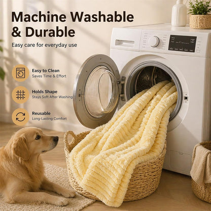 Emotional Support Blanket Yellow, Dog Mood Calming Blanket, Ribbed Flannel Soft Double-Sided Plush Pet Blanket for Dogs & Cats, Thick Cozy Throw for Couch Bed Crate, Machine Washable (Yellow, 28*39in)