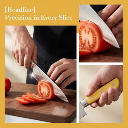 Japanese Chef Knife - 9.5 inch Professional Gyuto with Yellow Ergonomic Handle, High Carbon Stainless Steel Blade, Ideal for Sushi and Household Use