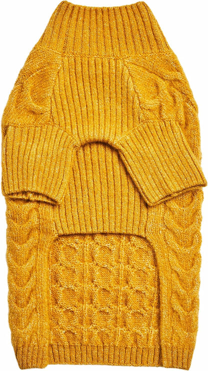 Dog Sweater - Mustard Yellow Fuzzy Knit Turtle-Neck Christmas Style, Puppy Clothes & Pajamas, Sweater Vest for Small Dogs, Accessories, 10" Back Length