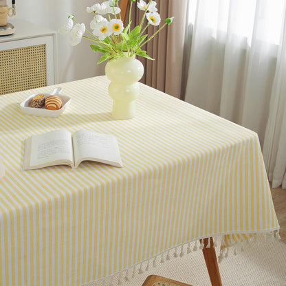 Striped Tablecloth Square Tablecloths Cotton Blend Table Cloth Washable Tabletop Decorative Fabric Table Cover for Kitchen Dinning (Yellow, 36 x 36 Inch)