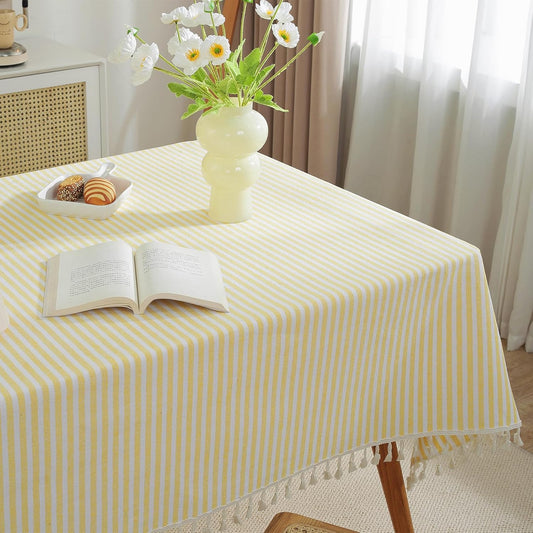 Striped Tablecloth Square Tablecloths Cotton Blend Table Cloth Washable Tabletop Decorative Fabric Table Cover for Kitchen Dinning (Yellow, 36 x 36 Inch)