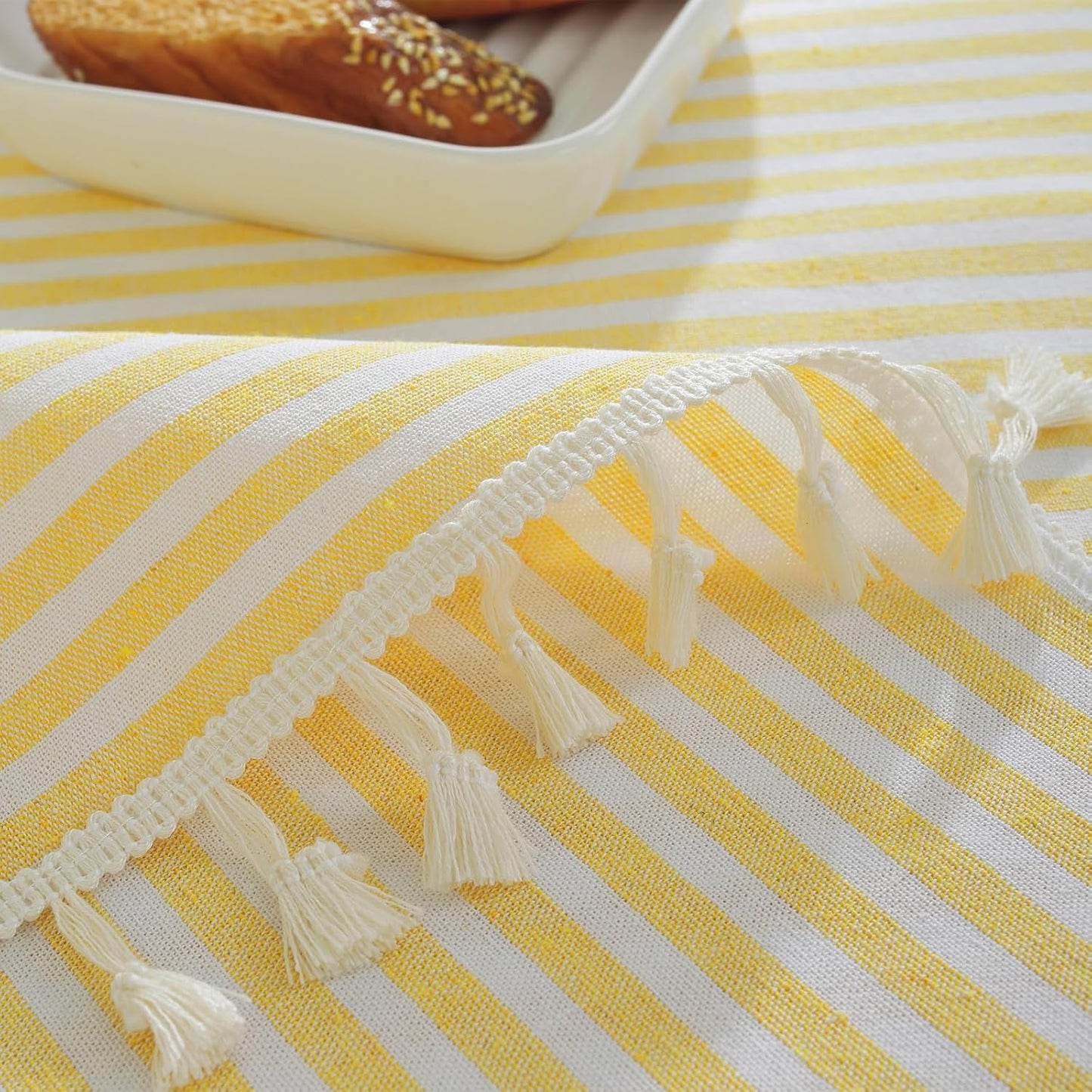 Striped Tablecloth Square Tablecloths Cotton Blend Table Cloth Washable Tabletop Decorative Fabric Table Cover for Kitchen Dinning (Yellow, 36 x 36 Inch)