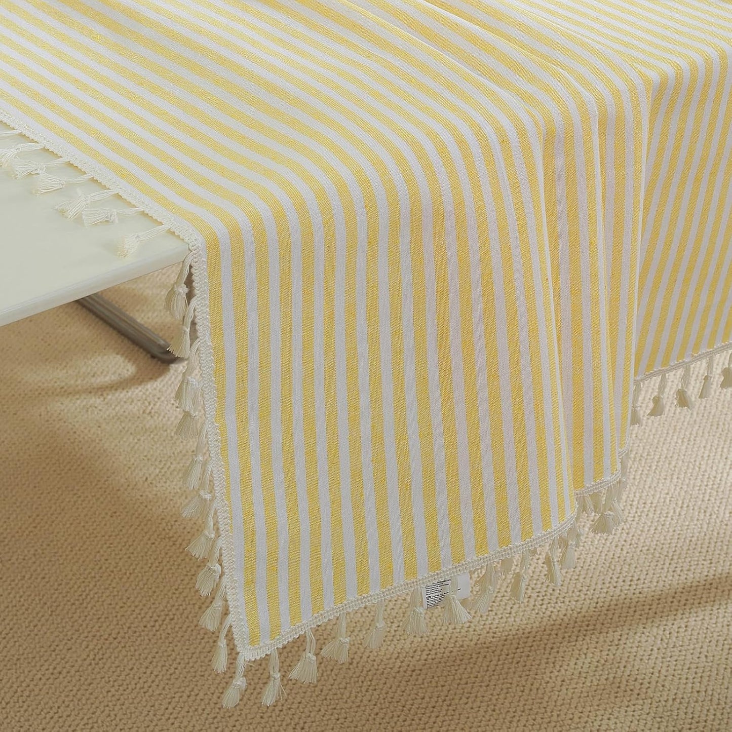 Striped Tablecloth Square Tablecloths Cotton Blend Table Cloth Washable Tabletop Decorative Fabric Table Cover for Kitchen Dinning (Yellow, 36 x 36 Inch)