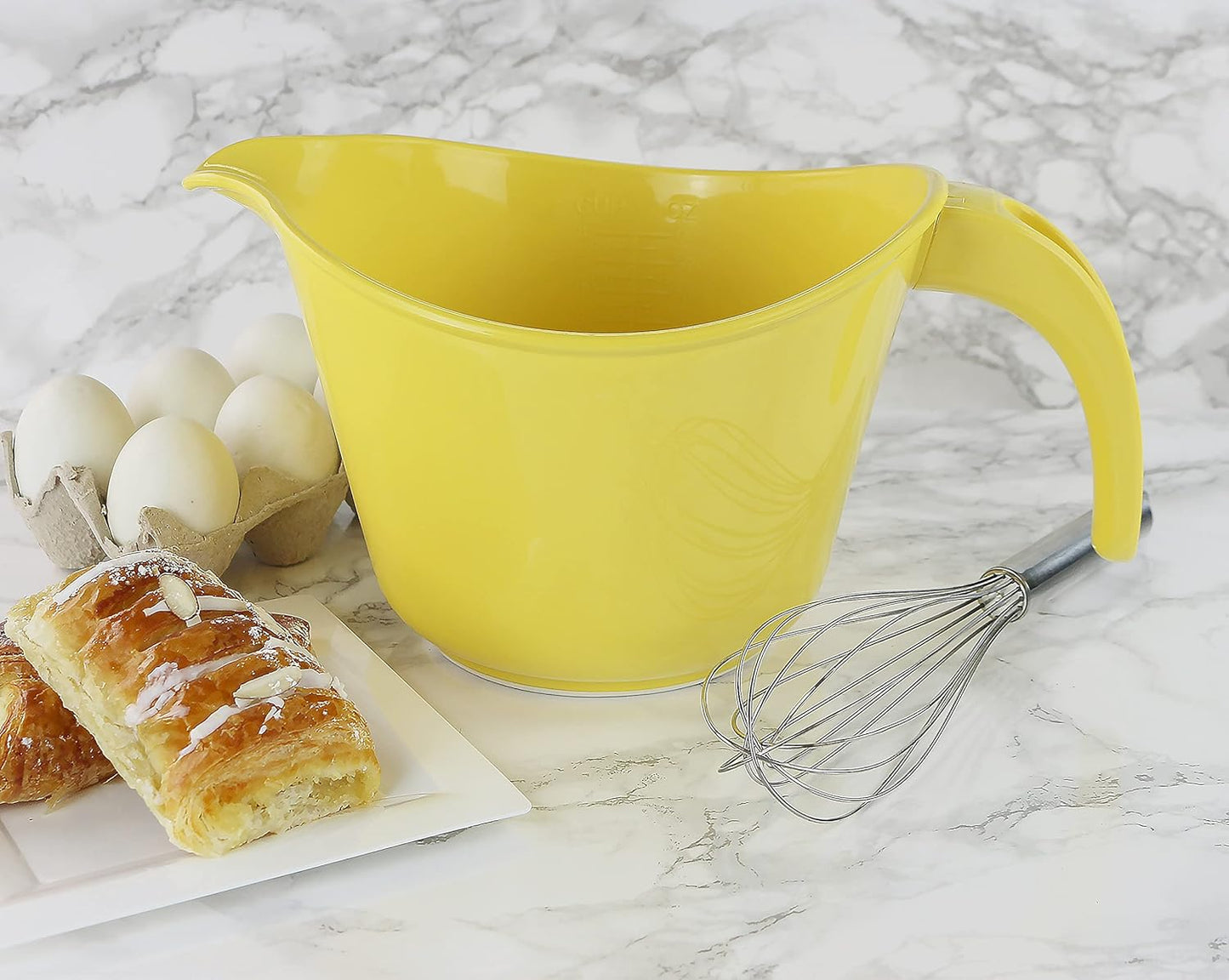 Batter Bowl With Pour Spout, Non-Slip Base, Erogonomic Space Saving Detachable Handle, 2 QT Heavy Duty BPA-Free Microwave & Dishwasher Safe, Lemon, Yellow