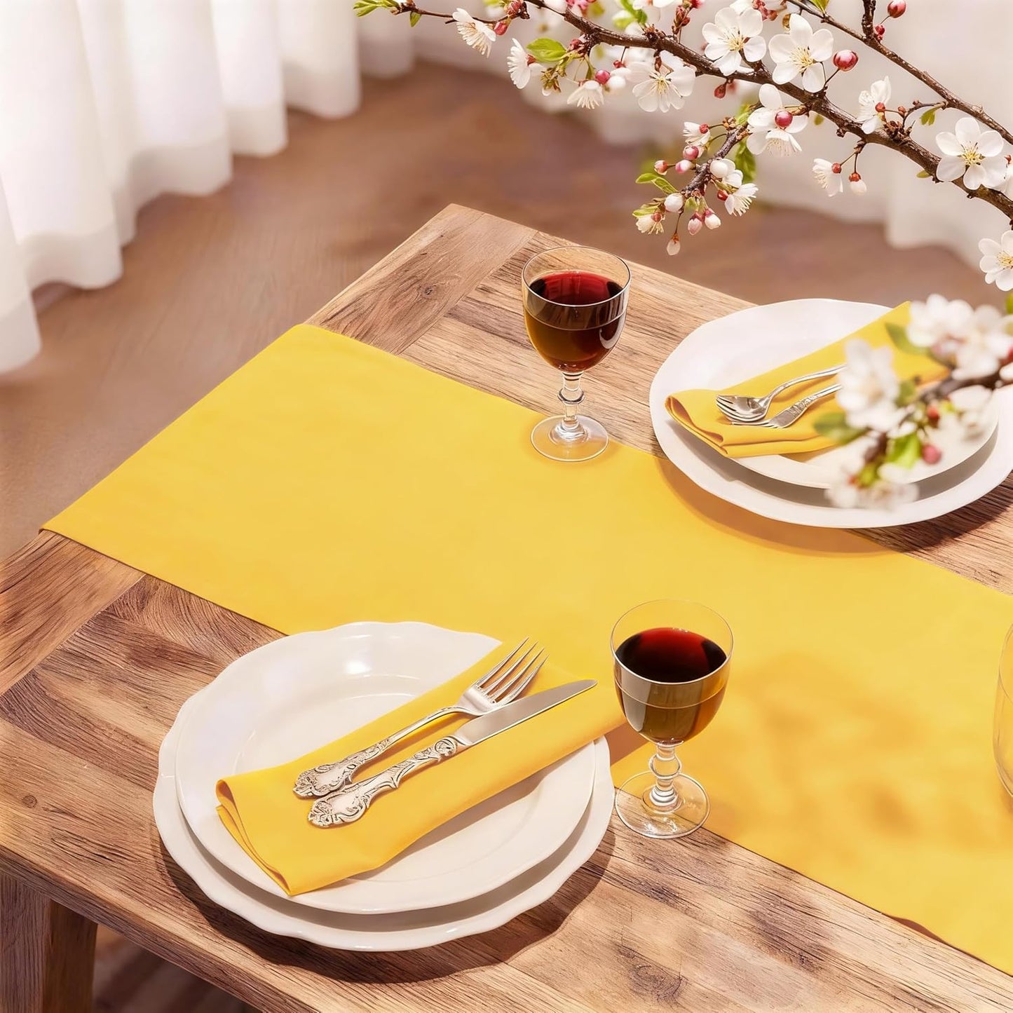 Yellow Table Runner 36 Inches Long - Decorative Waterproof 210GSM Runner Table Cloth, Washable & Reusable Table Runners for Dining, Wedding, Party, Kitchen & Everyday Decor, 12x36 Inch