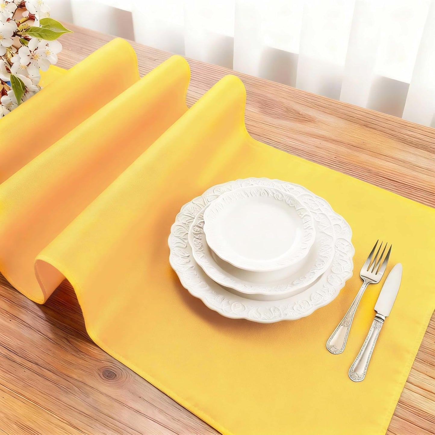 Yellow Table Runner 36 Inches Long - Decorative Waterproof 210GSM Runner Table Cloth, Washable & Reusable Table Runners for Dining, Wedding, Party, Kitchen & Everyday Decor, 12x36 Inch