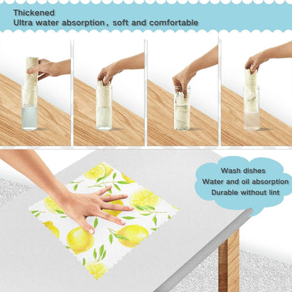 Lemons Leaves Kitchen Dish Cloths, 6 Pack Reusable Dish Rags for Washing Dishes, Microfiber Cleaning Cloths Dish Towels Washcloths for Kitchen Drying