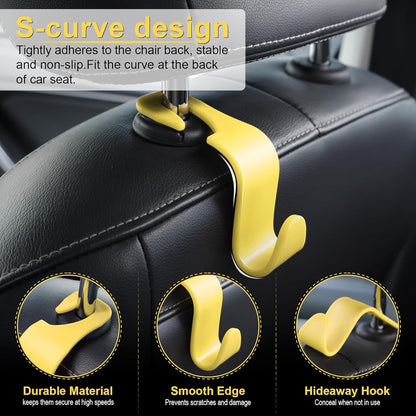 Car Seat Headrest Hook, Car Headrest Hidden Hook, 4 Pack Universal Auto Car Back Seat Hook Organizer for Purse Coat, Car Interior Accessories (Yellow)