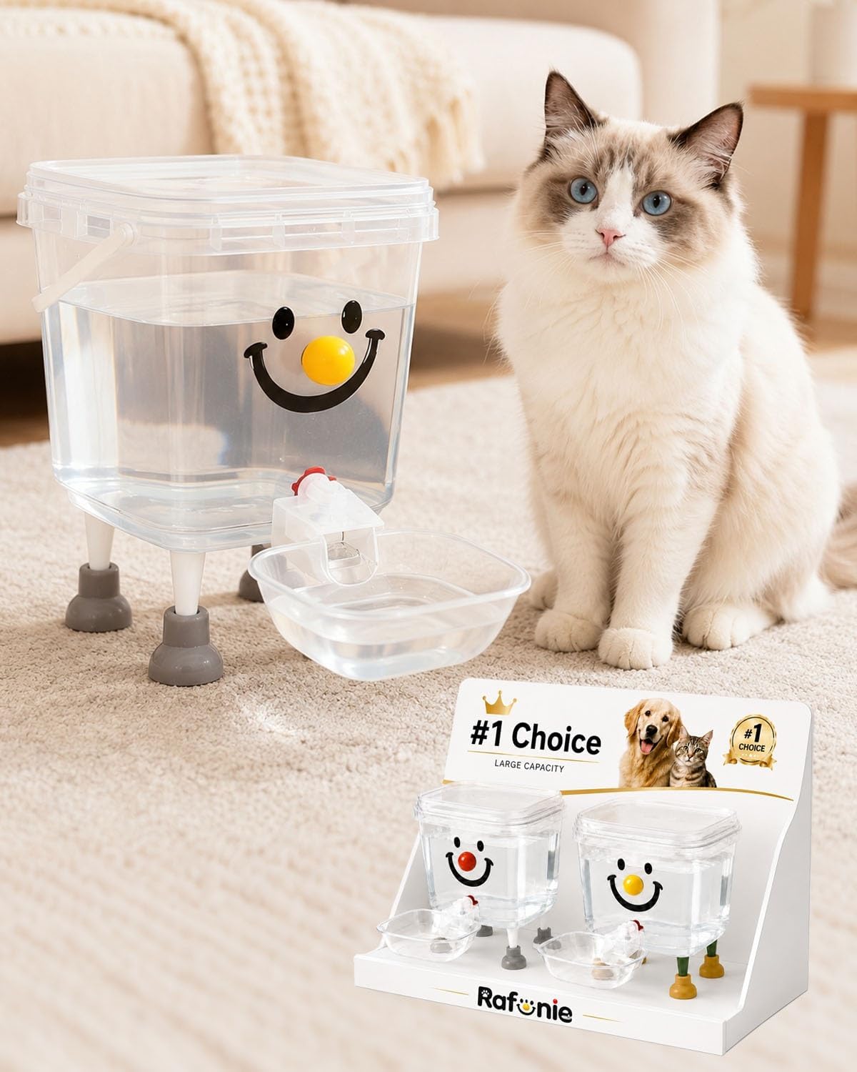 Pet Water Dispenser with Large Capacity Automatic Gravity Cat Fountain | Waterer No Electricity Spill Free Refill Water Bowl Dish Clear Reservoir Tank for Small Medium Cats Dogs(Yellow Nose-B,3L)