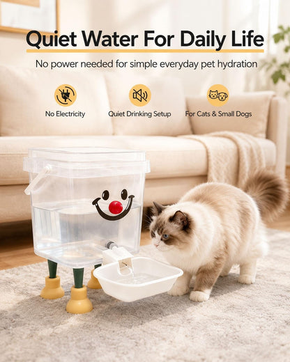 Pet Water Dispenser with Large Capacity Automatic Gravity Cat Fountain | Waterer No Electricity Spill Free Refill Water Bowl Dish Clear Reservoir Tank for Small Medium Cats Dogs(Yellow Nose-B,3L)