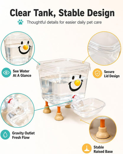 Pet Water Dispenser with Large Capacity Automatic Gravity Cat Fountain | Waterer No Electricity Spill Free Refill Water Bowl Dish Clear Reservoir Tank for Small Medium Cats Dogs(Yellow Nose-B,3L)