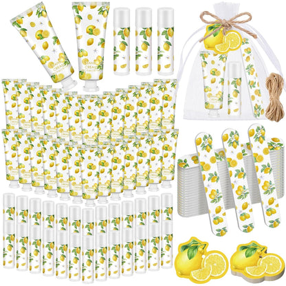 24 Sets Lemon Hand Cream and Lip Balm Bridal Baby Shower Party Favors Bulk Summer Lemon Travel Size Hand Lotion Lip Balm Nail File Gifts Set Bridal Shower Wedding Party Supplies for Guests