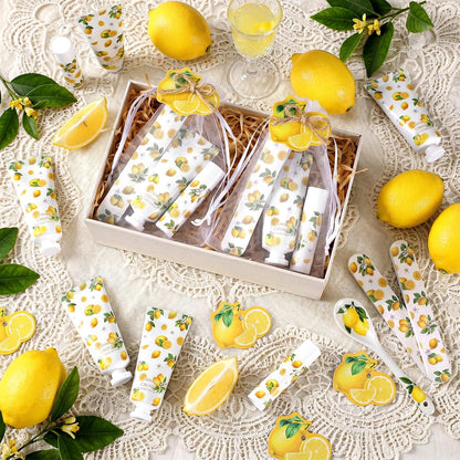 24 Sets Lemon Hand Cream and Lip Balm Bridal Baby Shower Party Favors Bulk Summer Lemon Travel Size Hand Lotion Lip Balm Nail File Gifts Set Bridal Shower Wedding Party Supplies for Guests