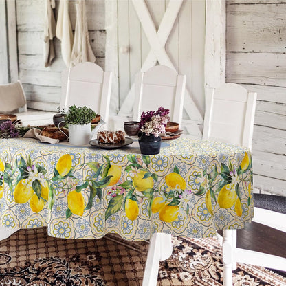 Yighty Oval Lemon Tablecloth 60x84inch, French Lemon Country Farmhouse Spring Summer Waterproof Wrinkle Resistant Washable Tablecloth for Indoor and Outdoor, Holiday Kitchen Restaurant and Party