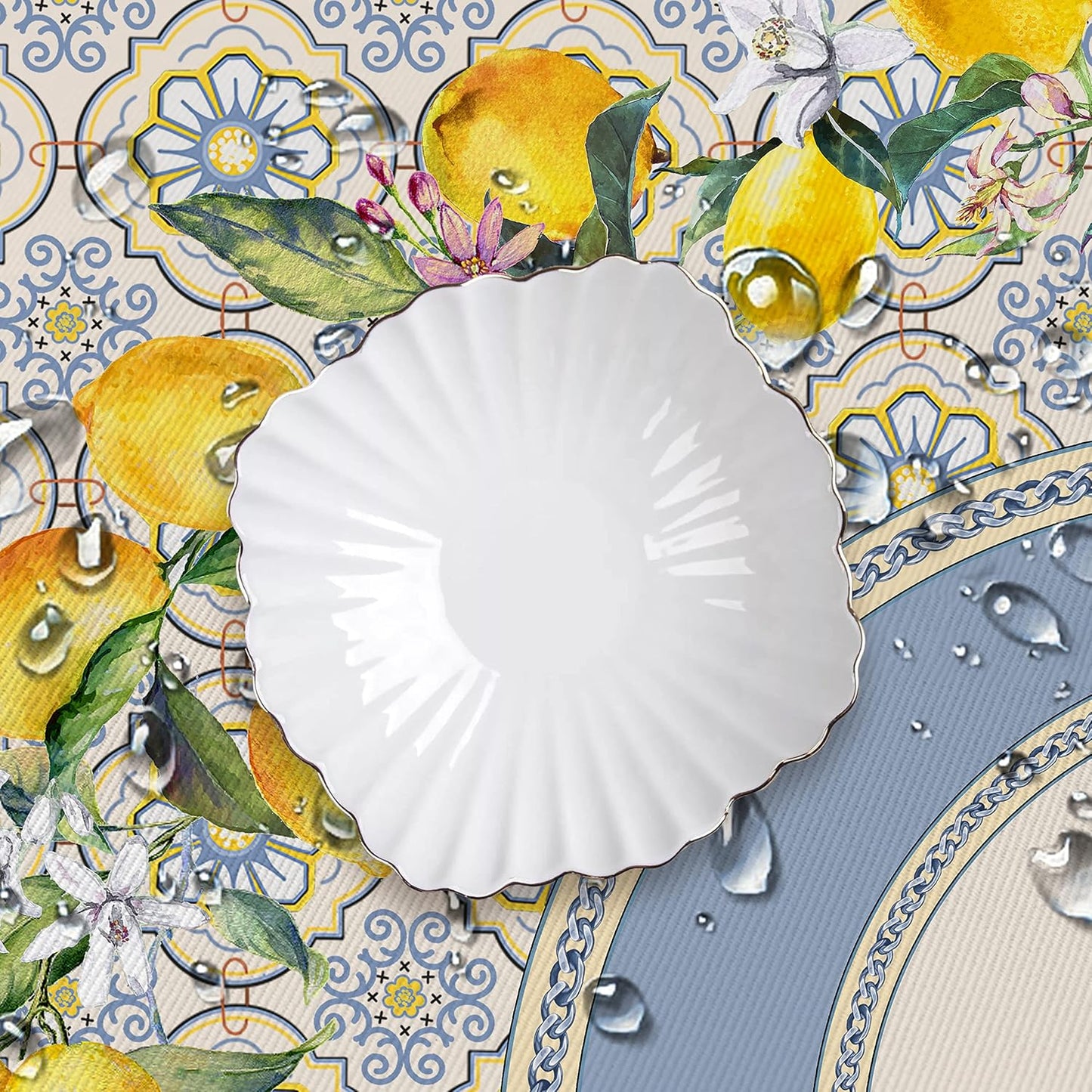 Yighty Oval Lemon Tablecloth 60x84inch, French Lemon Country Farmhouse Spring Summer Waterproof Wrinkle Resistant Washable Tablecloth for Indoor and Outdoor, Holiday Kitchen Restaurant and Party
