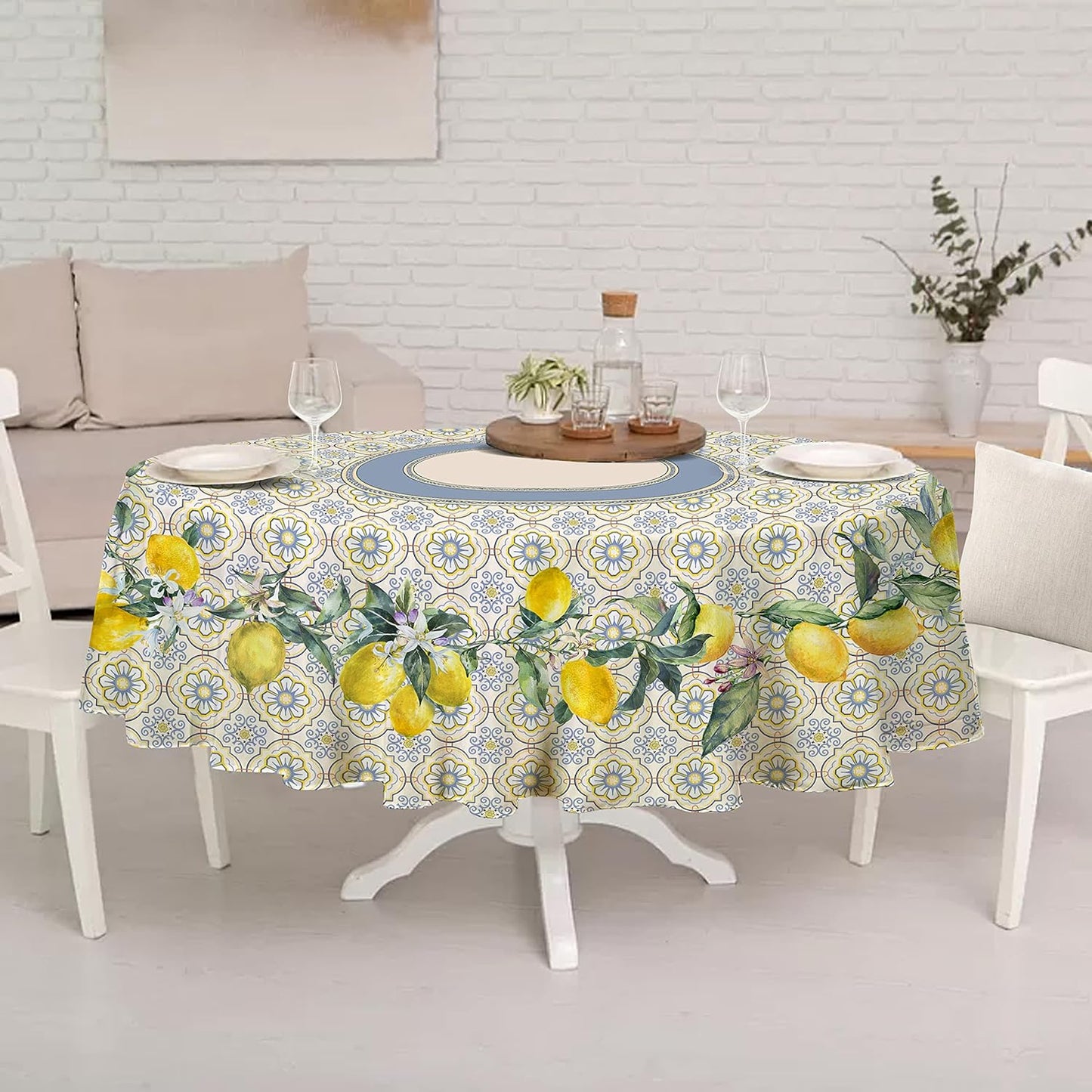 Yighty Oval Lemon Tablecloth 60x84inch, French Lemon Country Farmhouse Spring Summer Waterproof Wrinkle Resistant Washable Tablecloth for Indoor and Outdoor, Holiday Kitchen Restaurant and Party