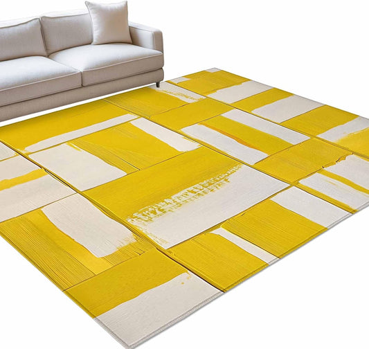 Abstract Art Area Rugs for Living Room 2.7x5ft Non-Slip Rectangle Carpet Modernism Yellow Color Block Washable Entryway Indoor Floor Mat Rugs for Bedroom Dining Room Office Home Decor