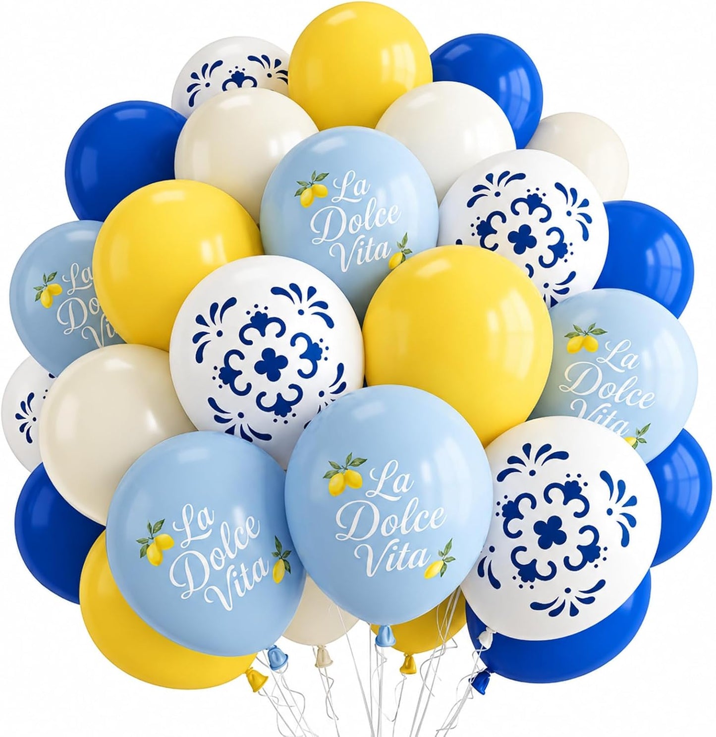 Blue and Yellow Lemon Balloons 12inch Amalfi Coast Party Decorations | Pastel Blue White and Yellow Lemon Balloons for Amalfi Last Toast On The Coast Bachelorette Bridal Shower Party Supplies