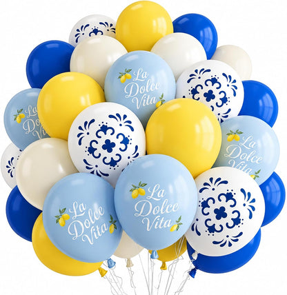 Blue and Yellow Lemon Balloons 12inch Amalfi Coast Party Decorations | Pastel Blue White and Yellow Lemon Balloons for Amalfi Last Toast On The Coast Bachelorette Bridal Shower Party Supplies