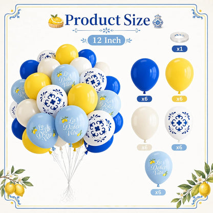 Blue and Yellow Lemon Balloons 12inch Amalfi Coast Party Decorations | Pastel Blue White and Yellow Lemon Balloons for Amalfi Last Toast On The Coast Bachelorette Bridal Shower Party Supplies