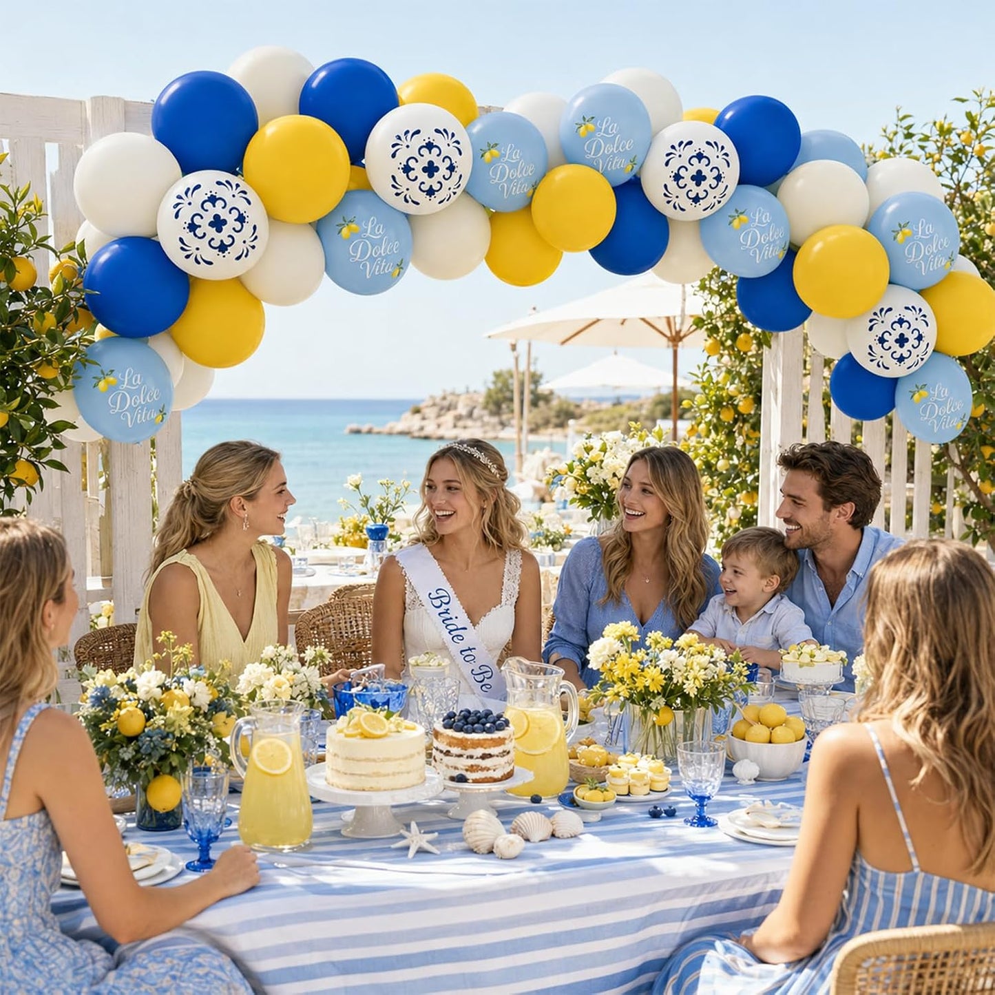 Blue and Yellow Lemon Balloons 12inch Amalfi Coast Party Decorations | Pastel Blue White and Yellow Lemon Balloons for Amalfi Last Toast On The Coast Bachelorette Bridal Shower Party Supplies