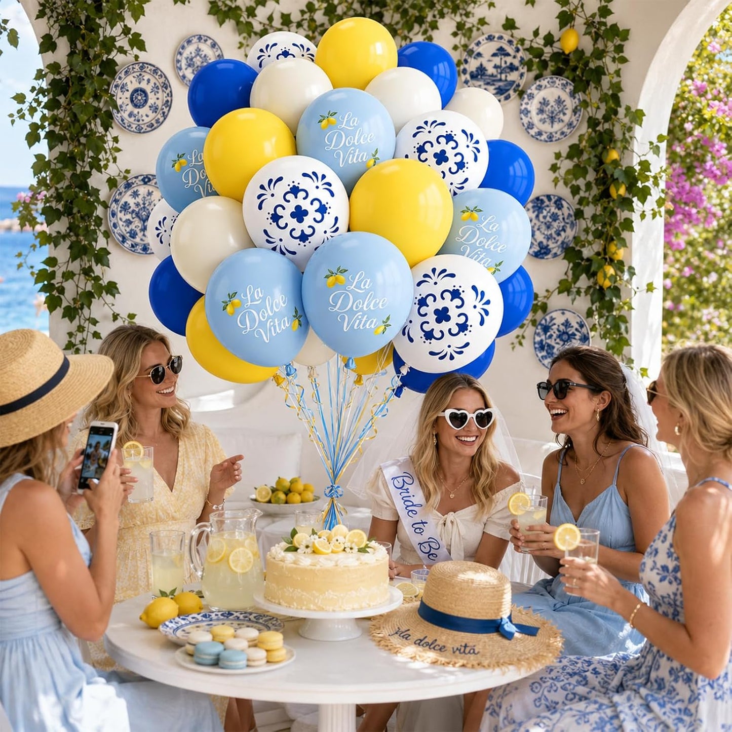 Blue and Yellow Lemon Balloons 12inch Amalfi Coast Party Decorations | Pastel Blue White and Yellow Lemon Balloons for Amalfi Last Toast On The Coast Bachelorette Bridal Shower Party Supplies