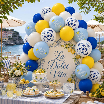 Blue and Yellow Lemon Balloons 12inch Amalfi Coast Party Decorations | Pastel Blue White and Yellow Lemon Balloons for Amalfi Last Toast On The Coast Bachelorette Bridal Shower Party Supplies