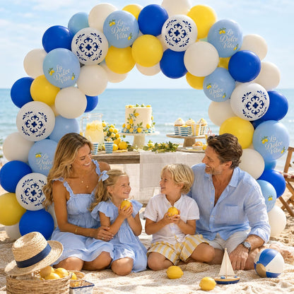 Blue and Yellow Lemon Balloons 12inch Amalfi Coast Party Decorations | Pastel Blue White and Yellow Lemon Balloons for Amalfi Last Toast On The Coast Bachelorette Bridal Shower Party Supplies